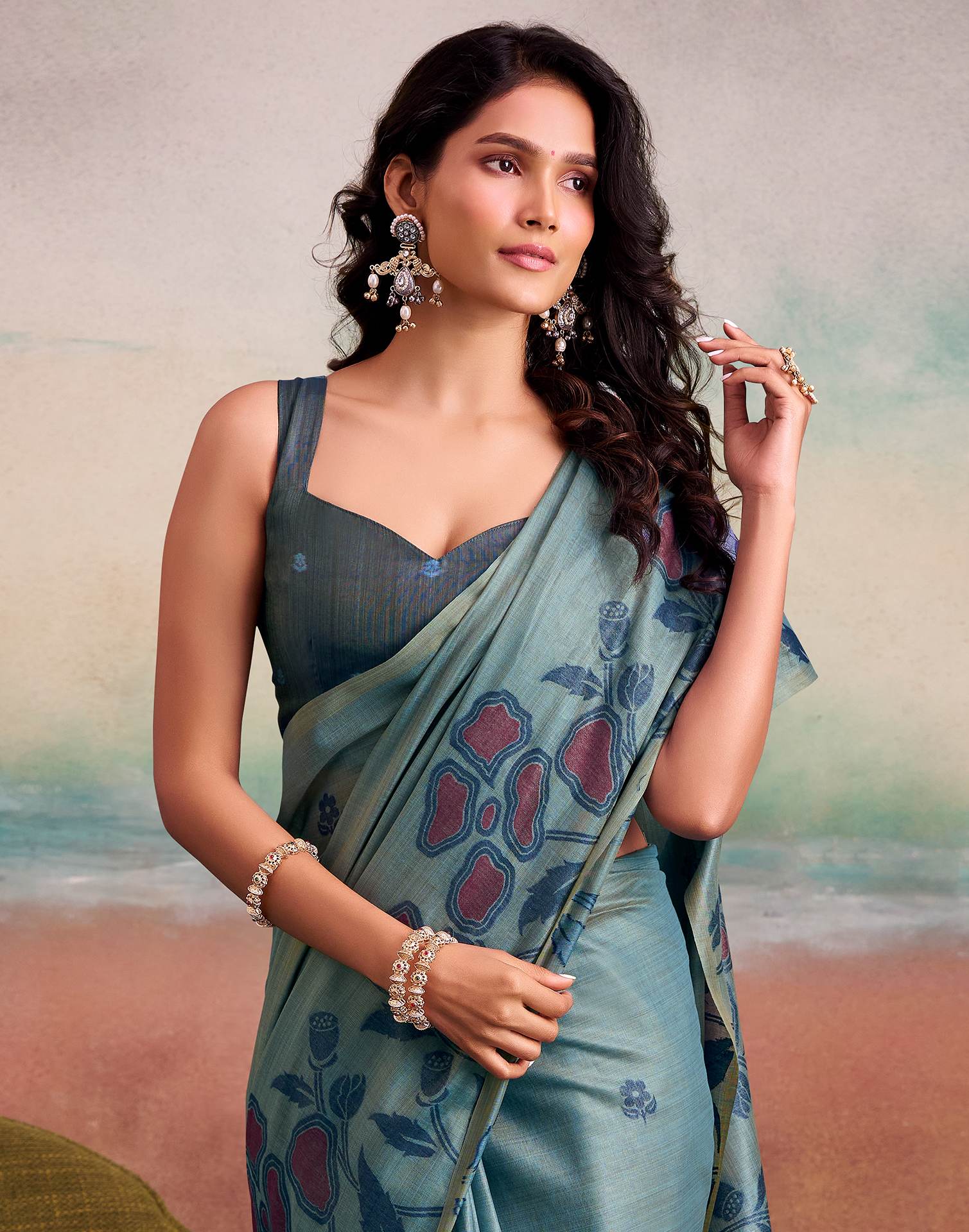 Grey Silk Printed Saree