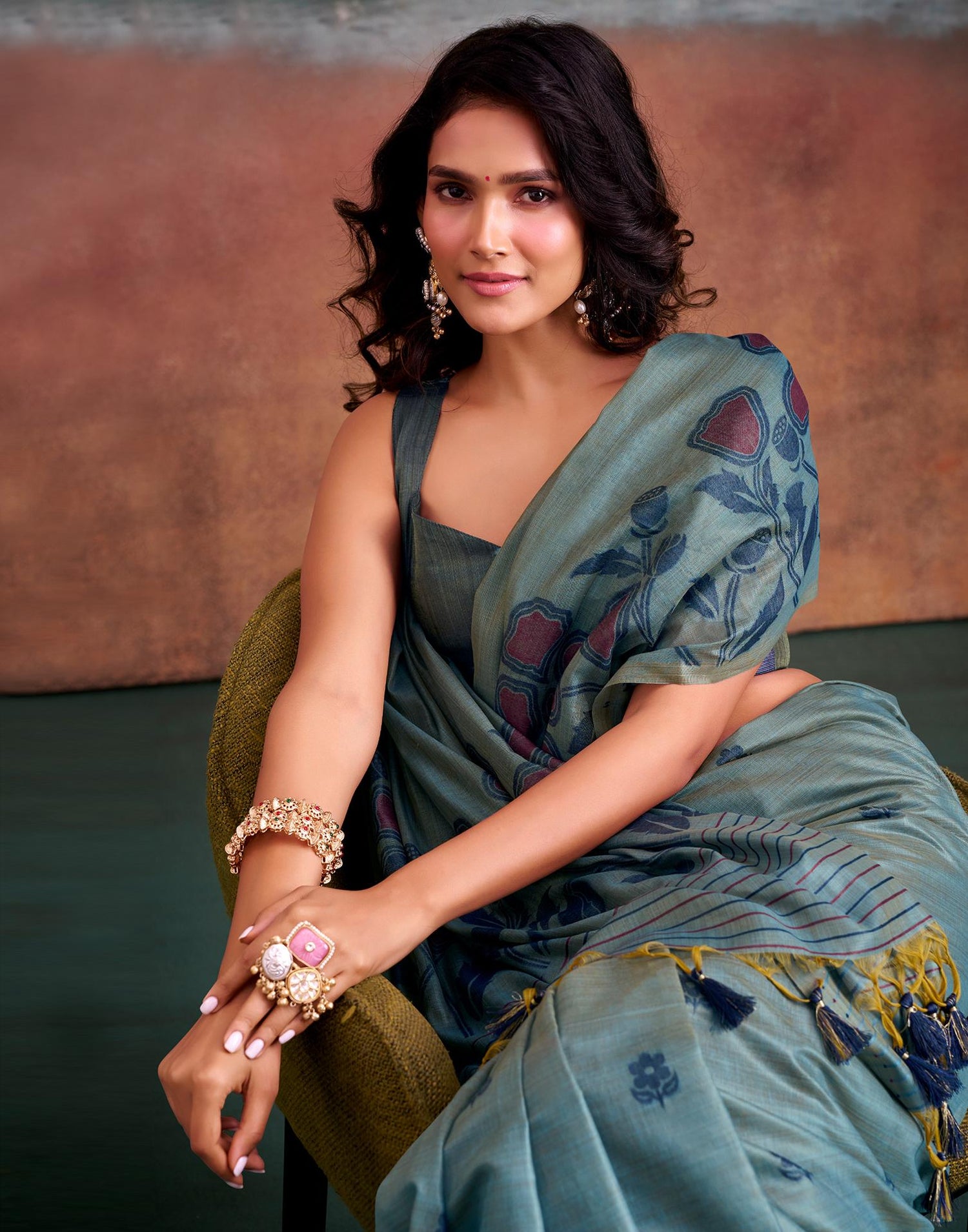 Grey Silk Printed Saree