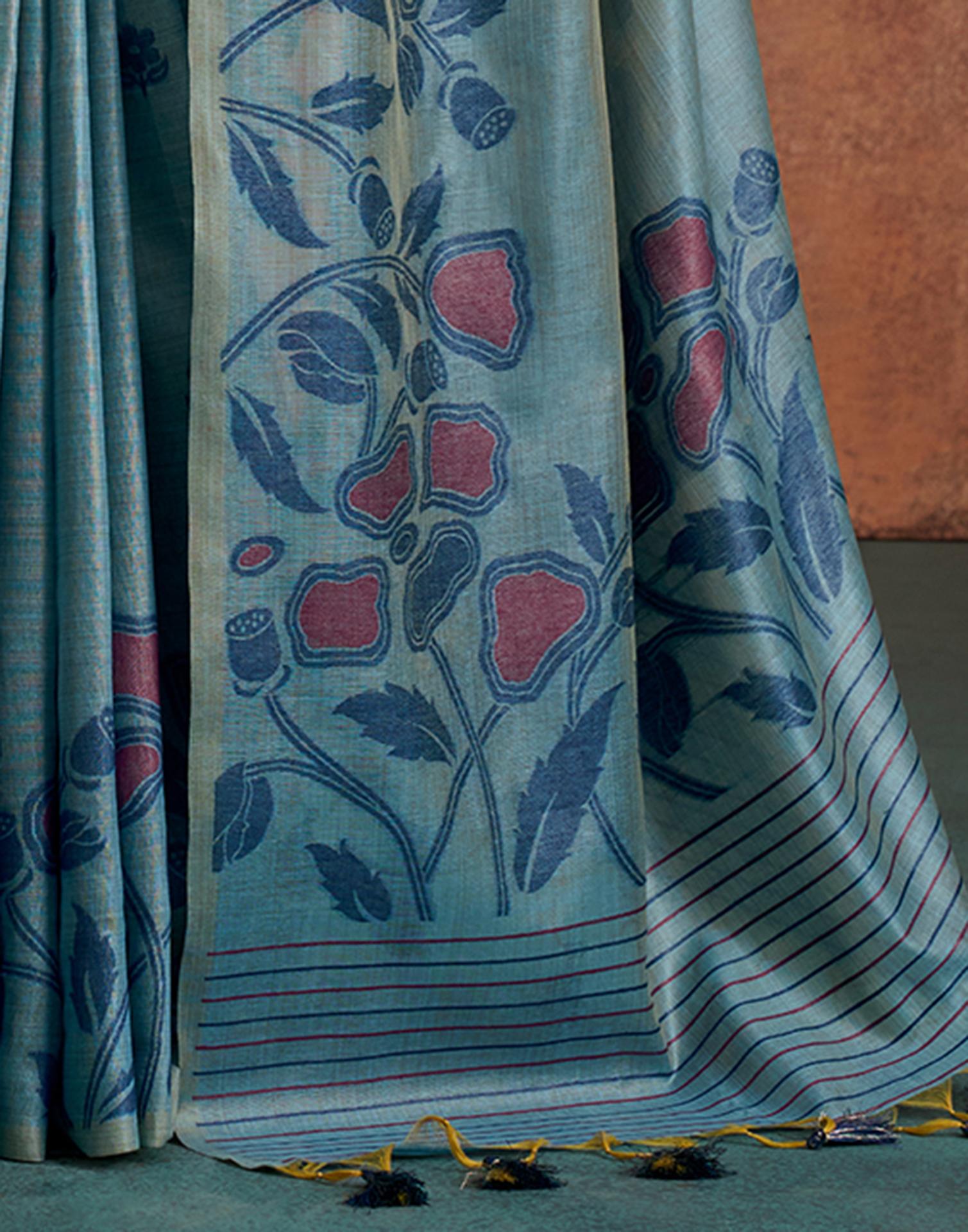 Grey Silk Printed Saree