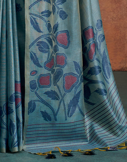 Grey Silk Printed Saree