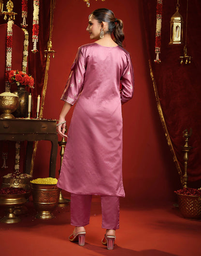 Dusty Rose Pink Silk Woven Straight Kurta Set With Dupatta