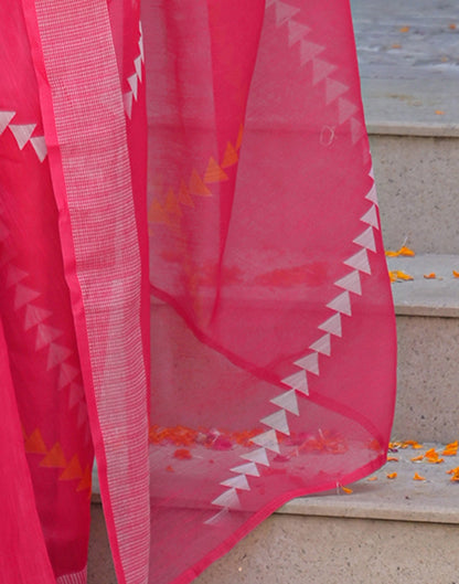 Ready To Wear Pink Linen Printed Embroidery Border Saree