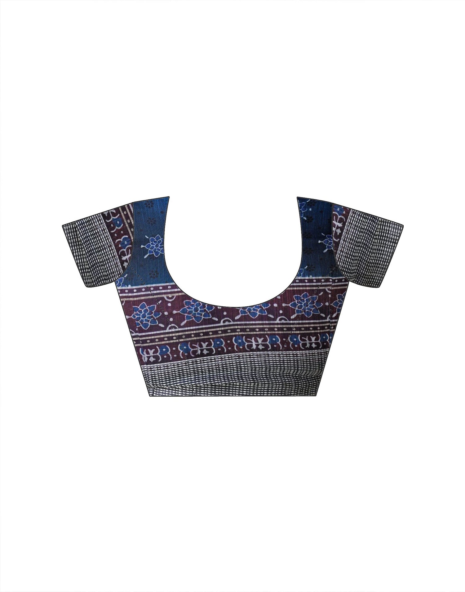 Ready To Wear Navy Blue Linen Printed Embroidery Border Saree