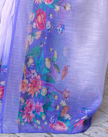 Ready To Wear Lavender Linen Floral Printed Saree