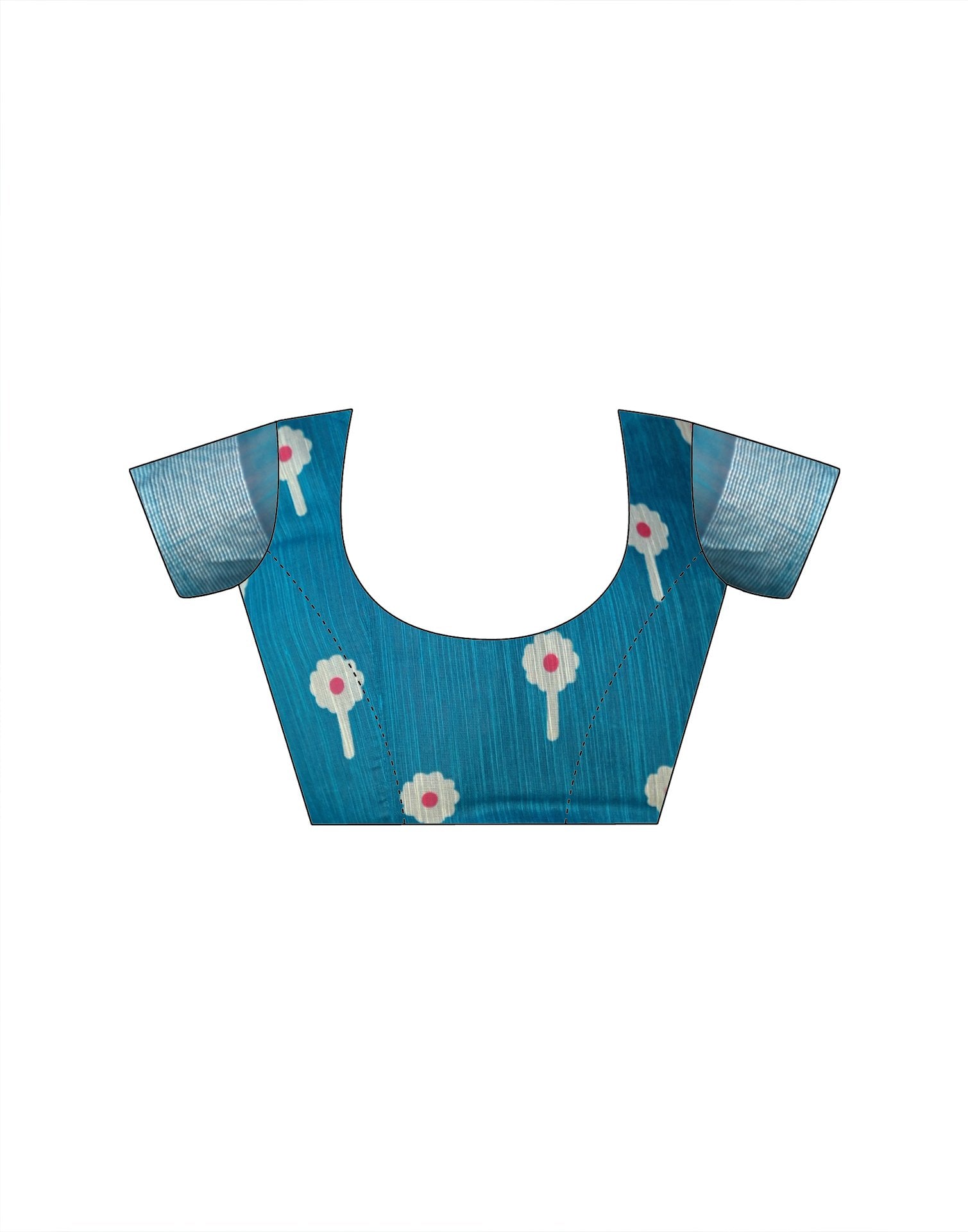 Ready To Wear Teal Blue Linen Printed Embroidery Border Saree