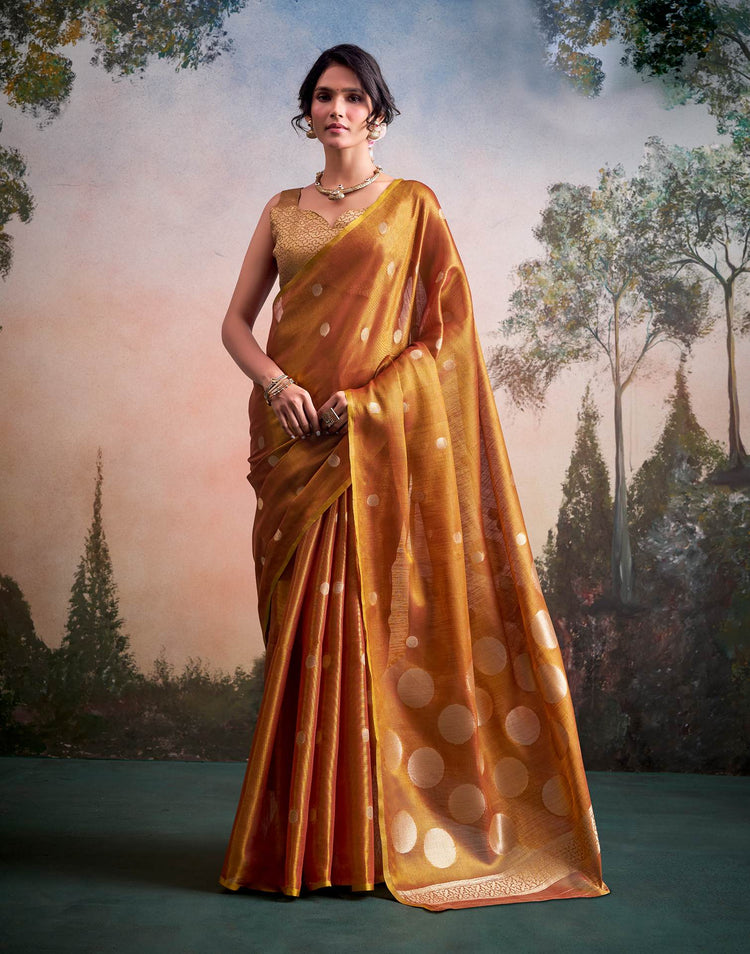 Copper Brown Tissue Silk Woven Saree