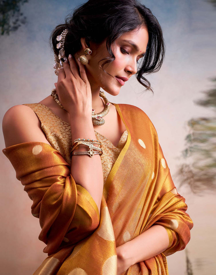 Copper Brown Tissue Silk Woven Saree
