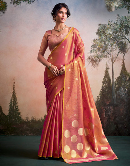 Coral Pink Tissue Silk Woven Saree