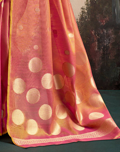 Coral Pink Tissue Silk Woven Saree