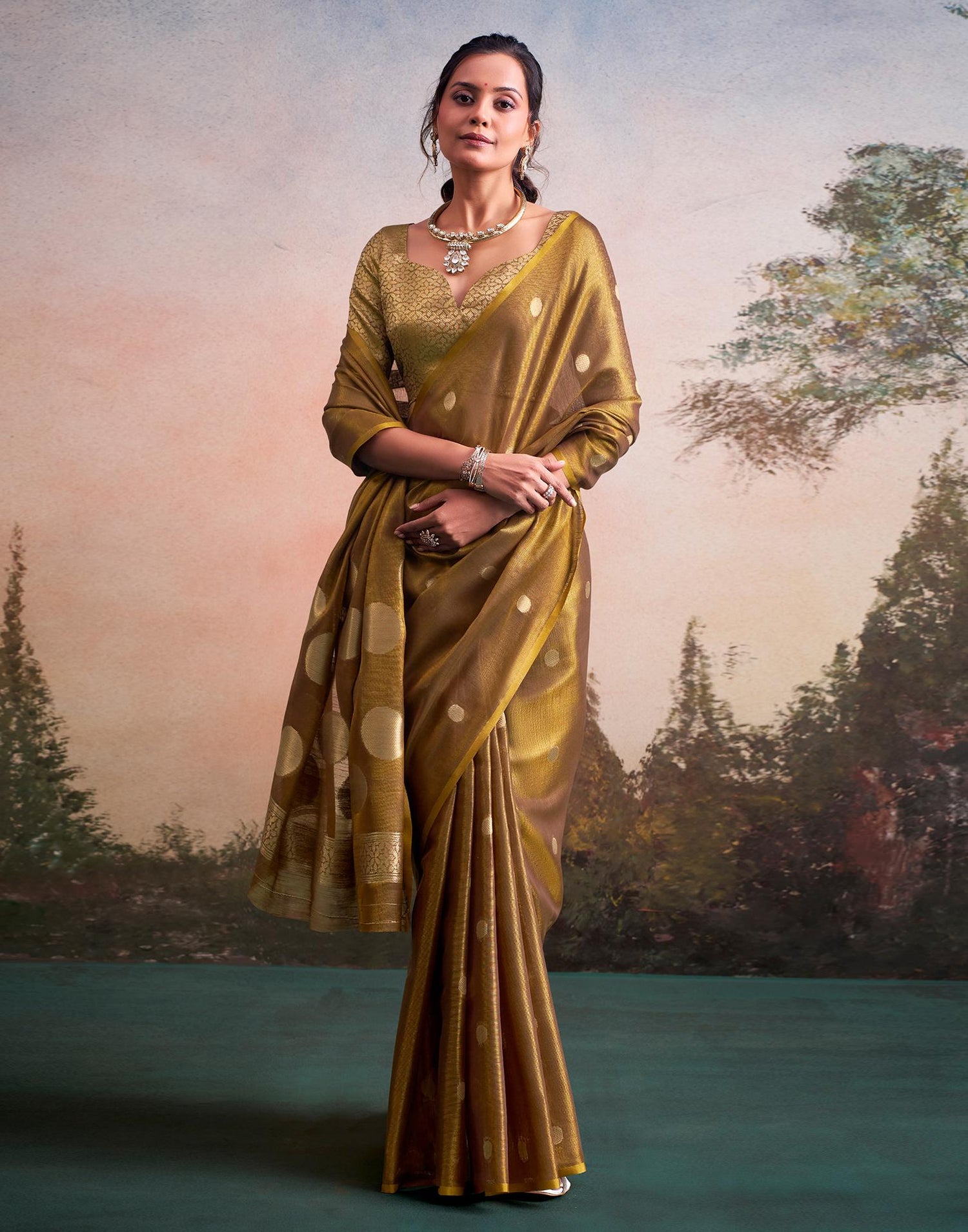 Brown Tissue Silk Woven Saree
