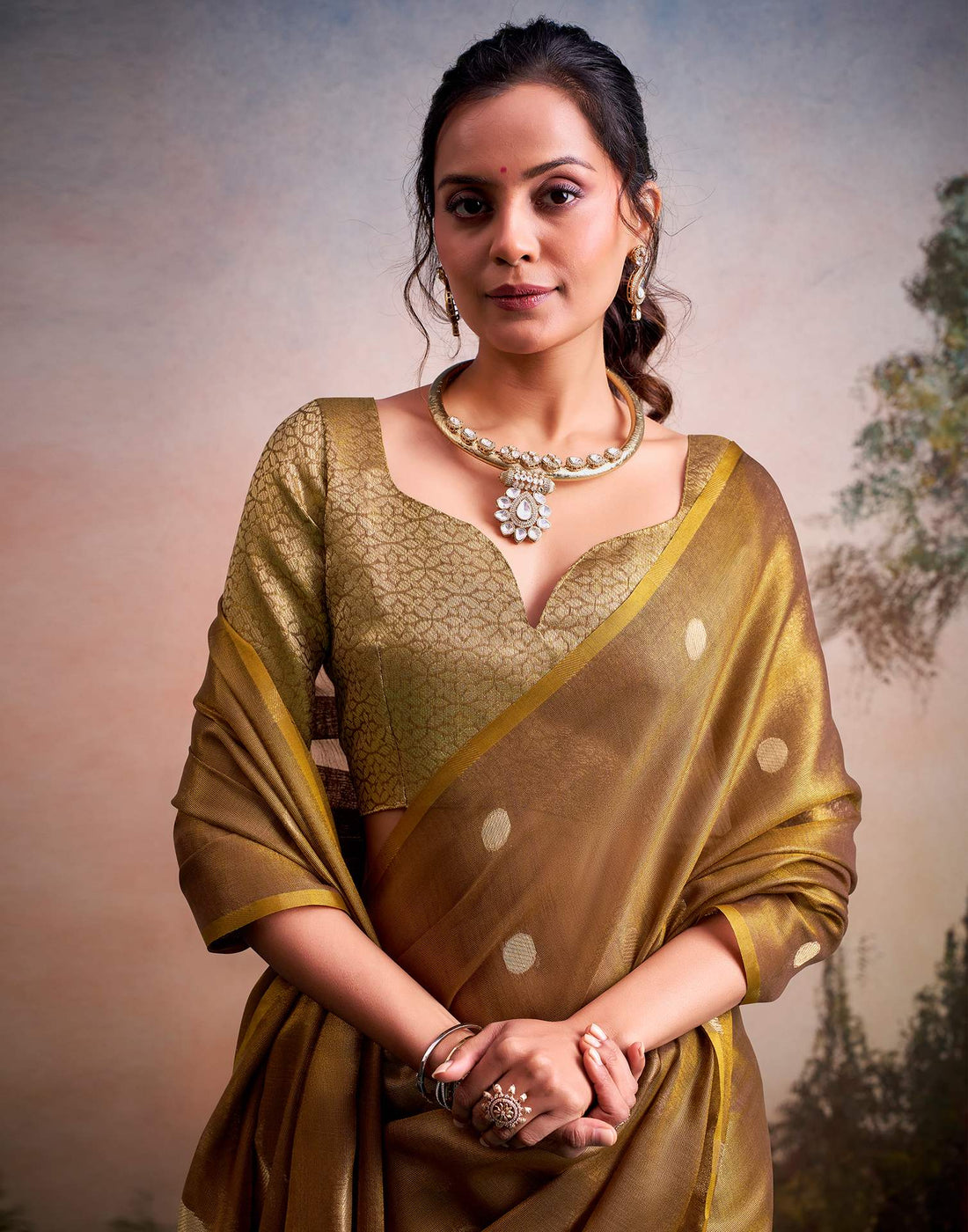 Brown Tissue Silk Woven Saree