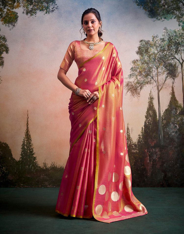 Coral Pink Tissue Silk Woven Saree