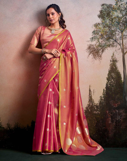 Coral Pink Tissue Silk Woven Saree