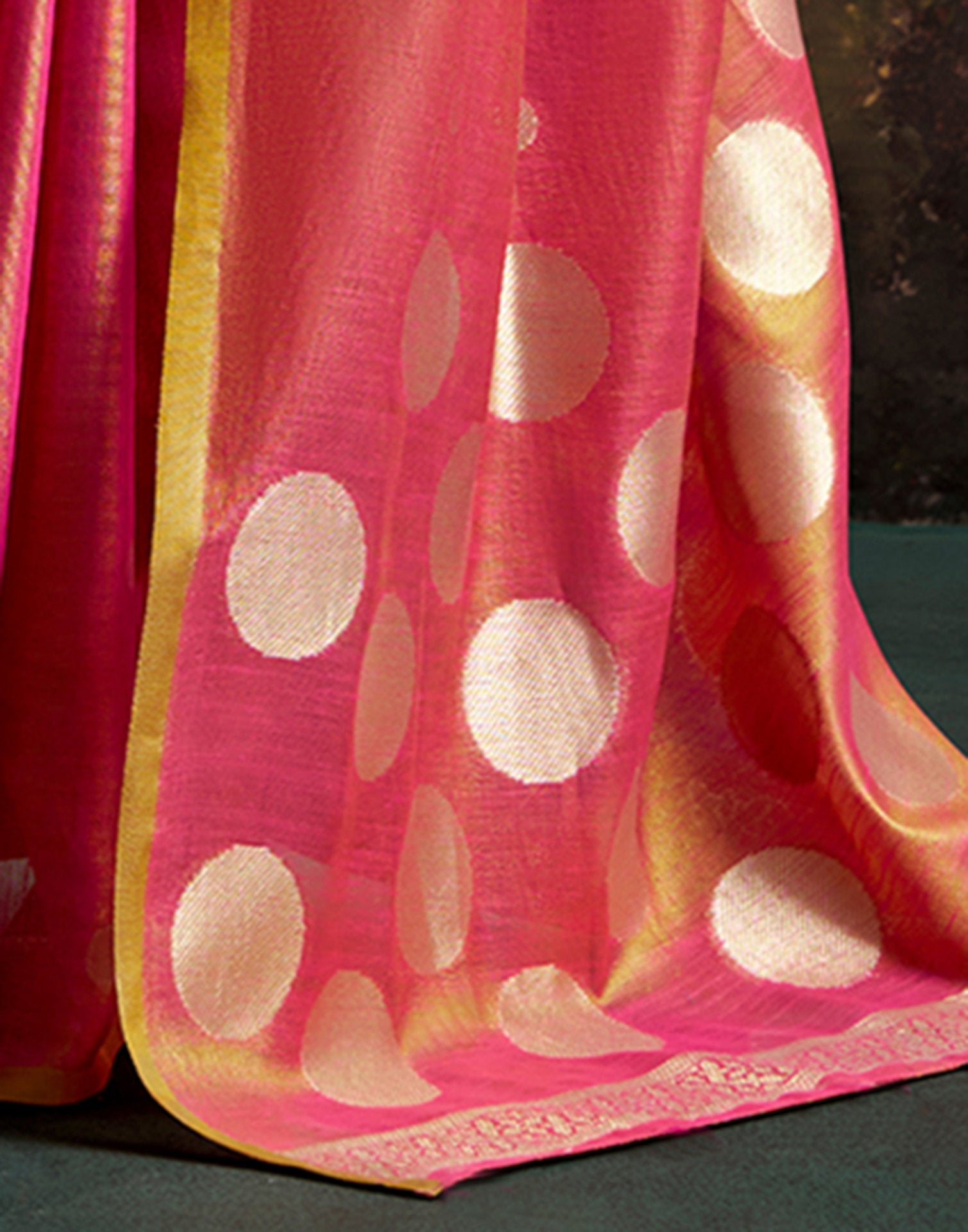 Coral Pink Tissue Silk Woven Saree