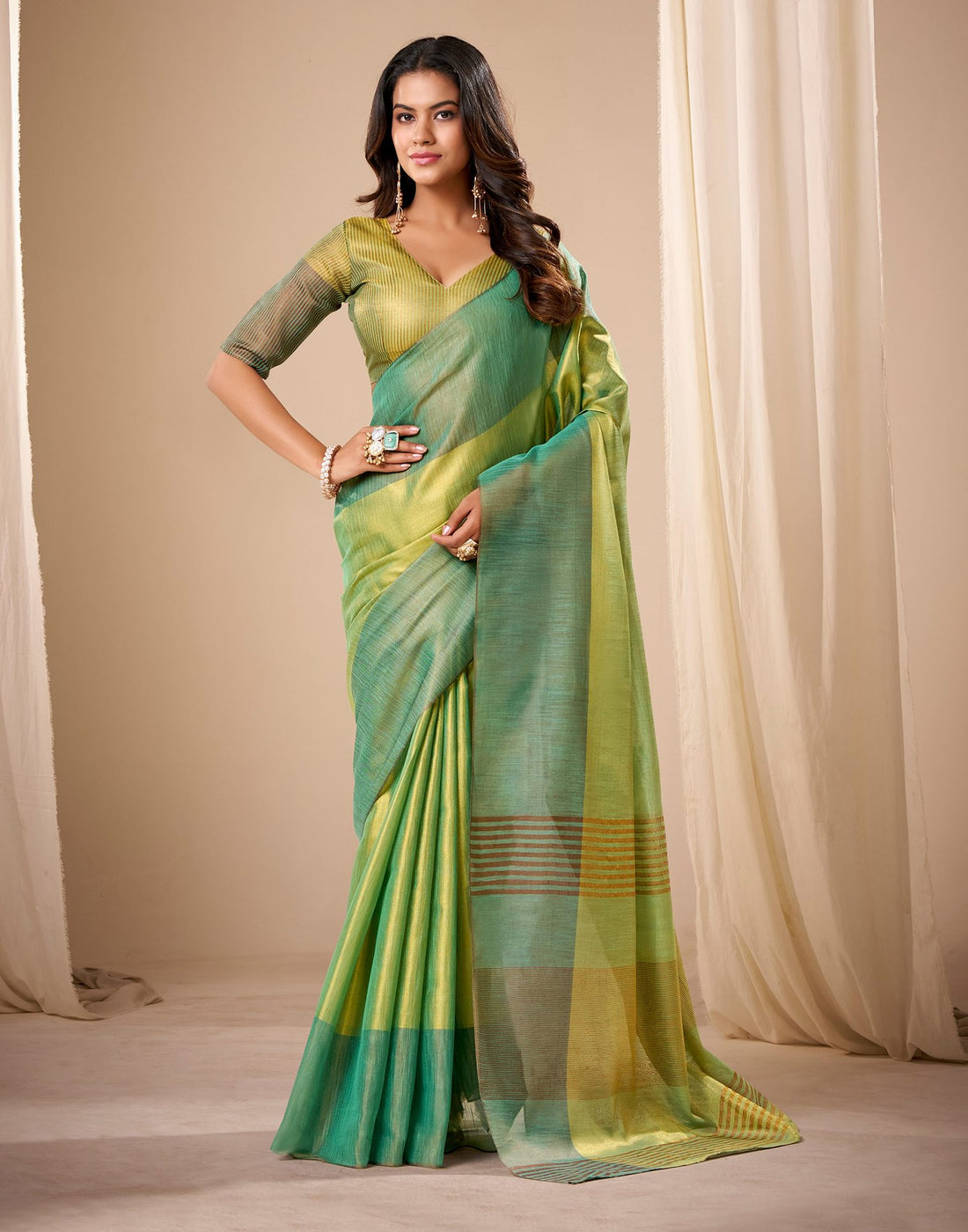 Pista Green Tissue Silk Woven Saree