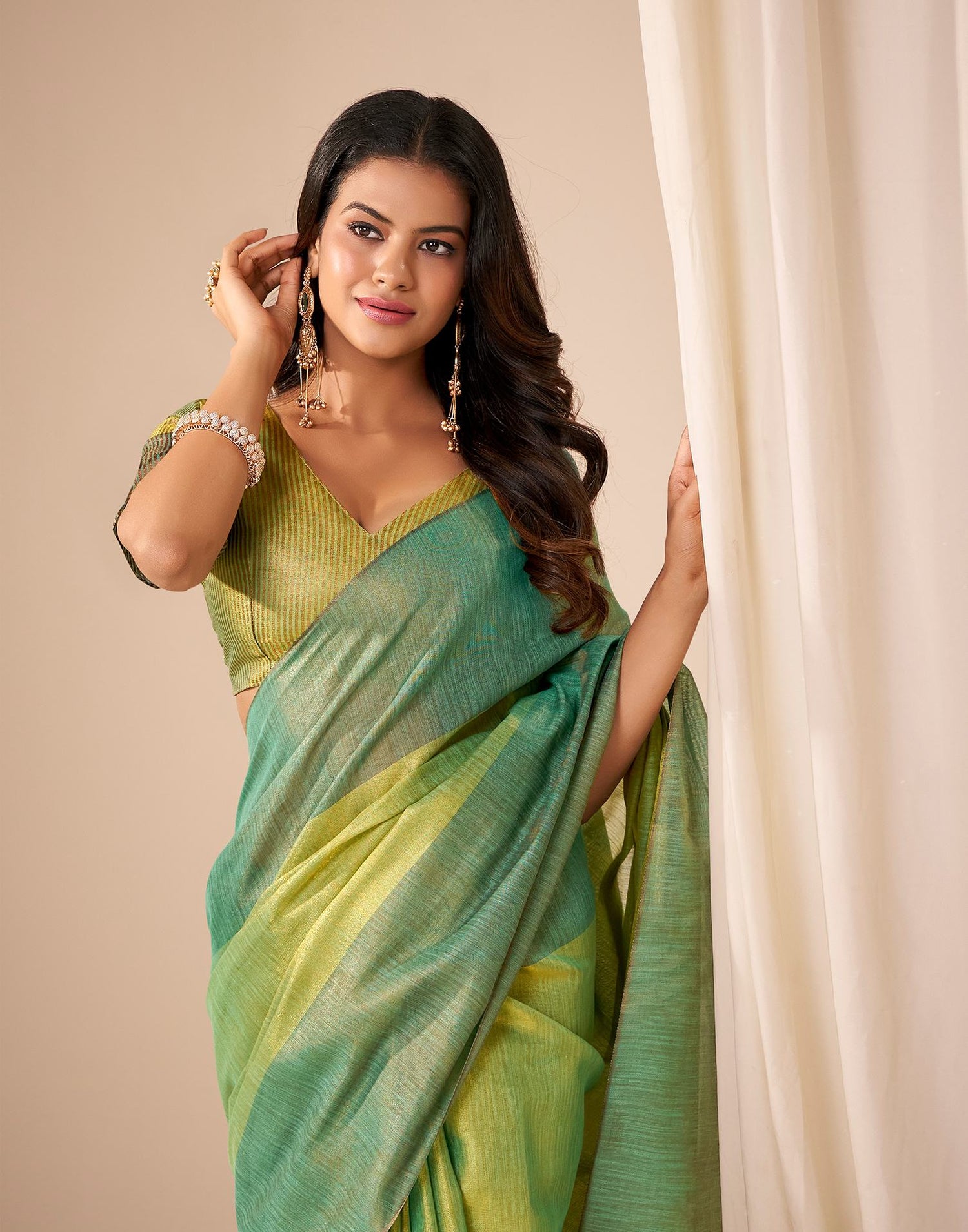 Pista Green Tissue Silk Woven Saree