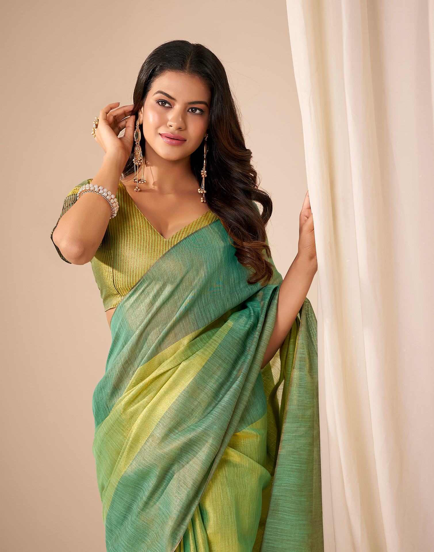 Pista Green Tissue Silk Woven Saree