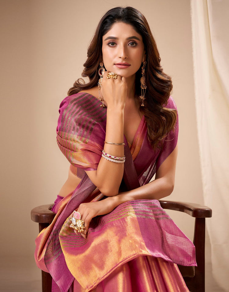 Coral Pink Tissue Silk Woven Saree