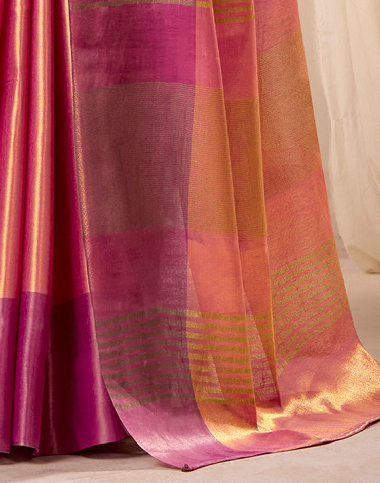 Coral Pink Tissue Silk Woven Saree