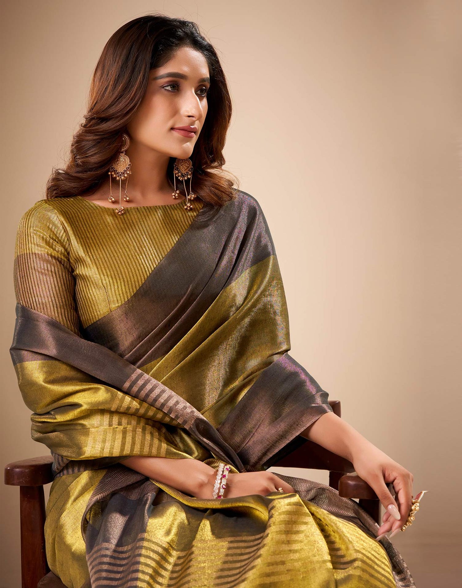 Dark Gold Tissue Silk Woven Saree