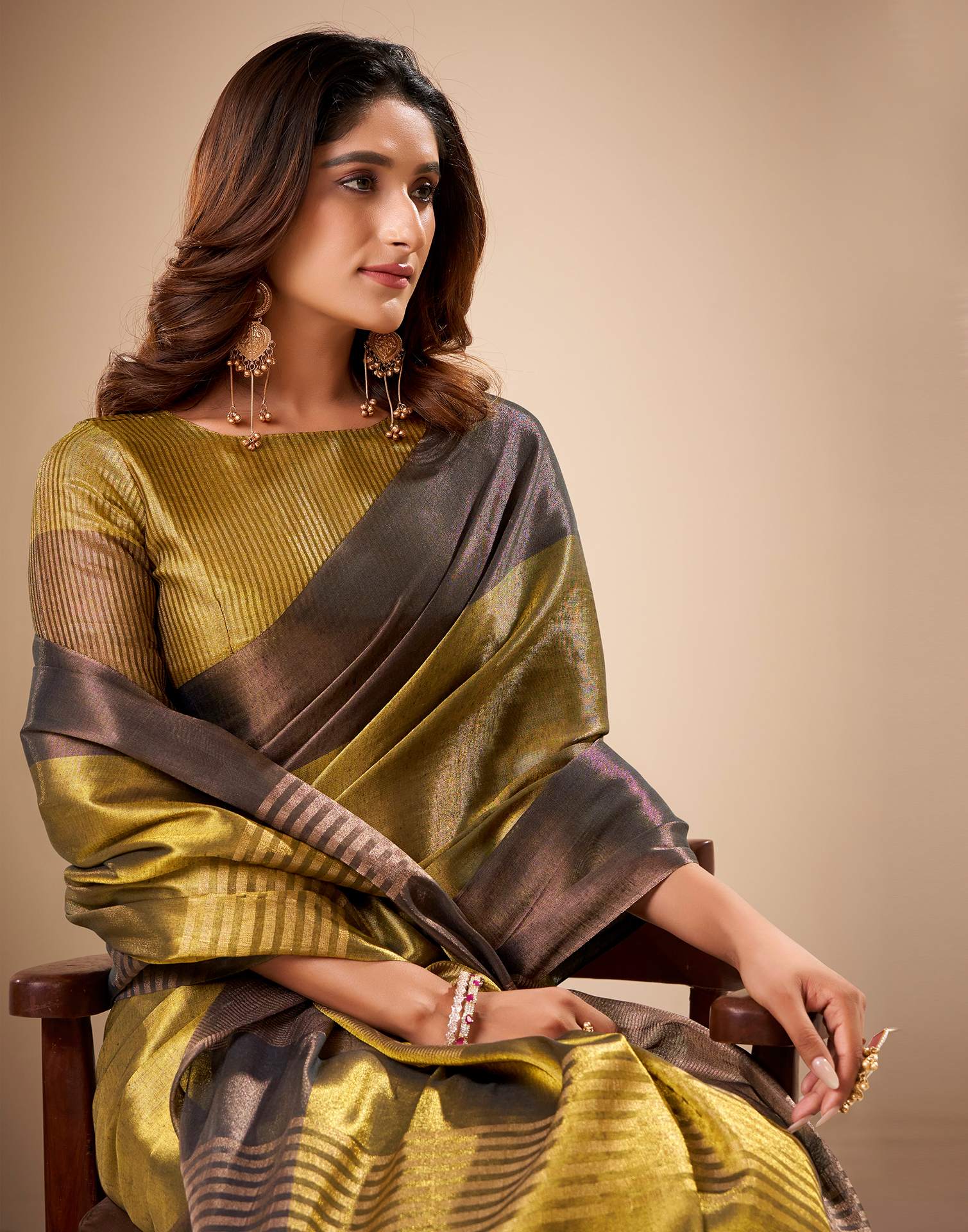 Dark Gold Tissue Silk Woven Saree