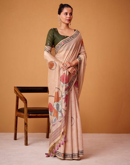 Light Peach Silk Woven Printed Saree