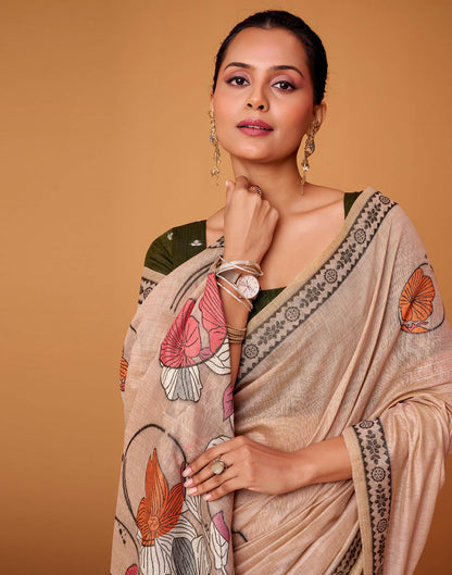 Light Peach Silk Woven Printed Saree