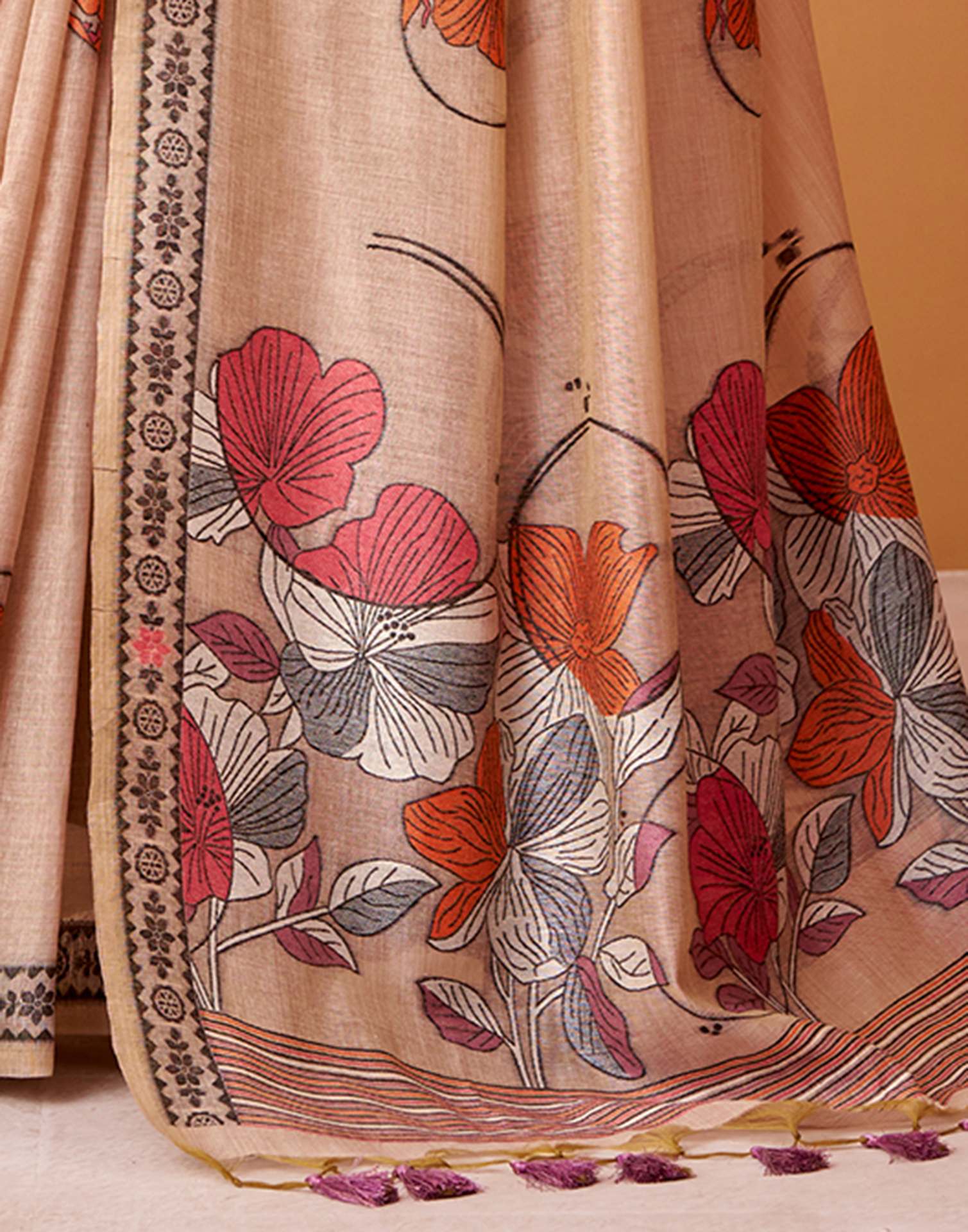 Light Peach Silk Woven Printed Saree