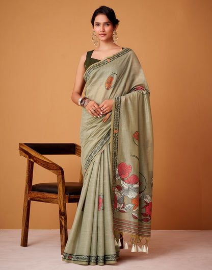 Grey Silk Woven Printed Saree