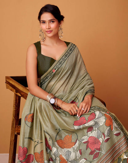 Grey Silk Woven Printed Saree