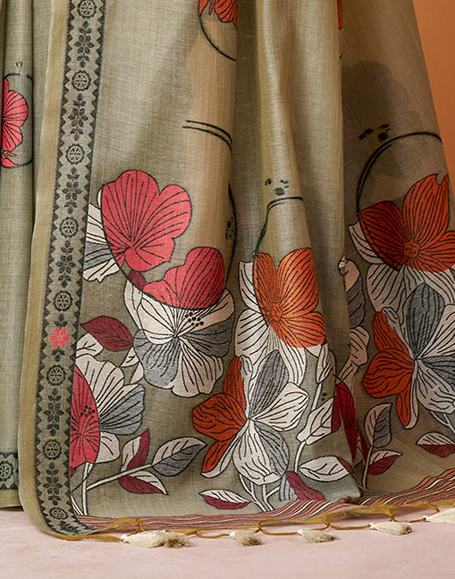 Grey Silk Woven Printed Saree