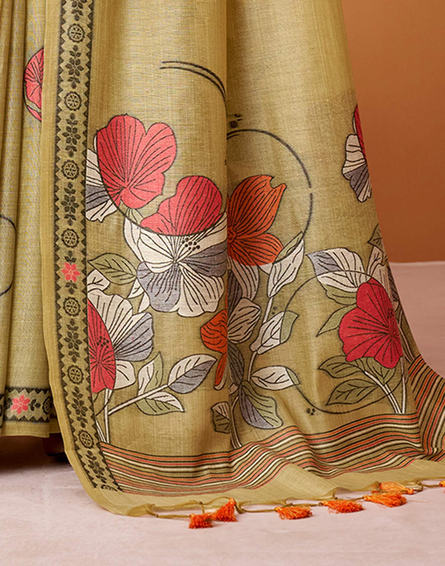 Light Yellow Silk Woven Printed Saree
