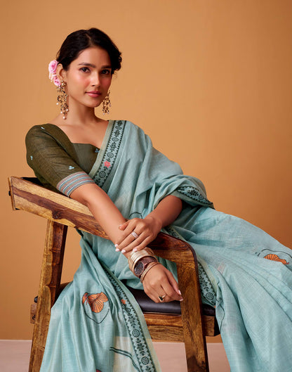 Light Blue Silk Woven Printed Saree