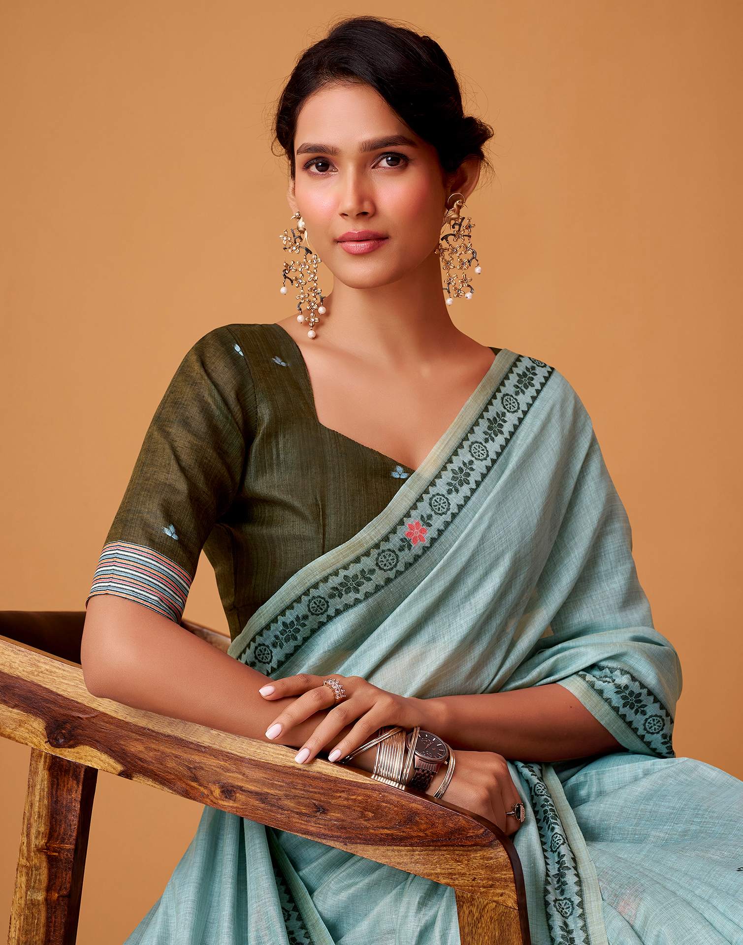 Light Blue Silk Woven Printed Saree