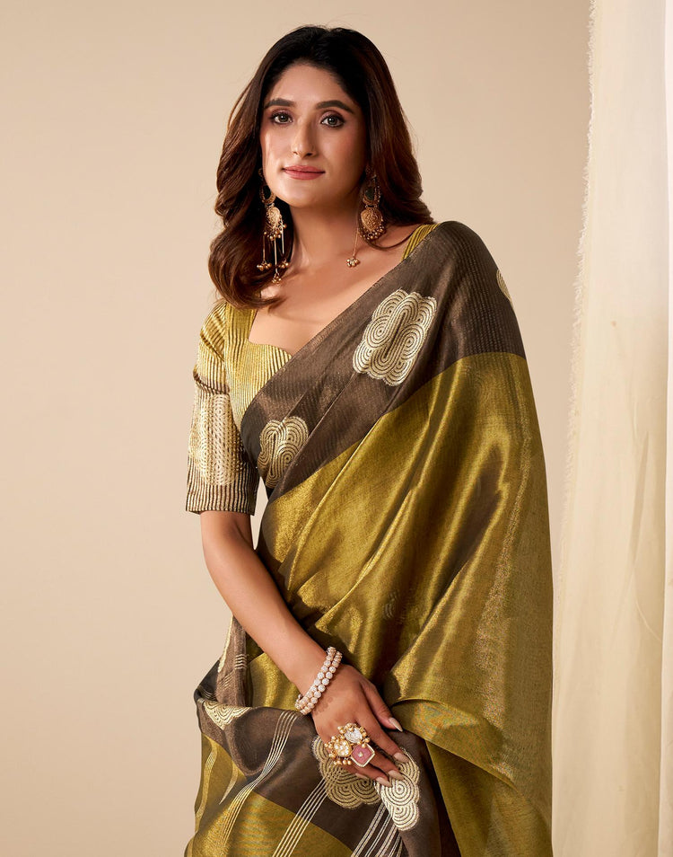 Dark Oilve Green Tissue Silk Woven Saree