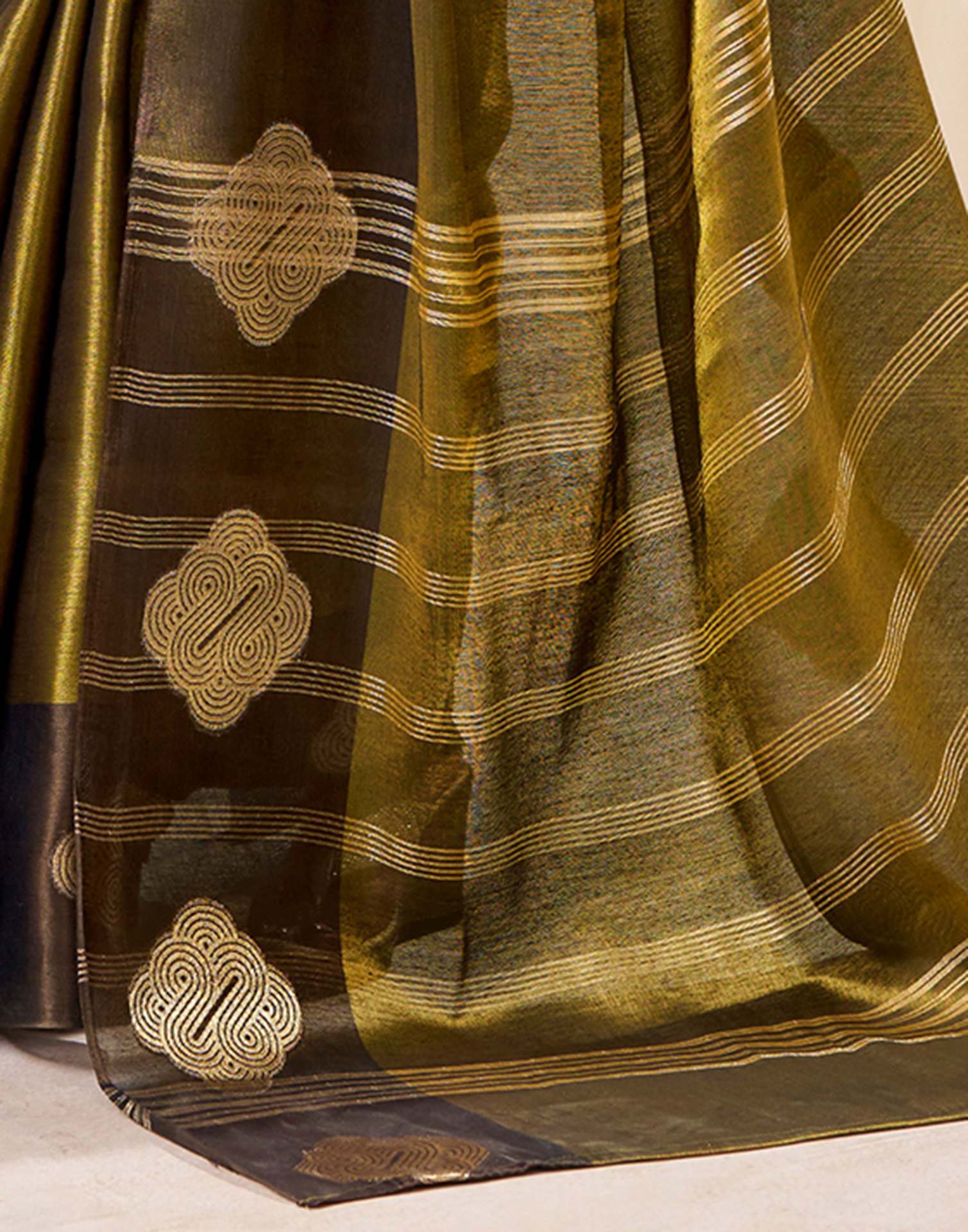 Dark Oilve Green Tissue Silk Woven Saree