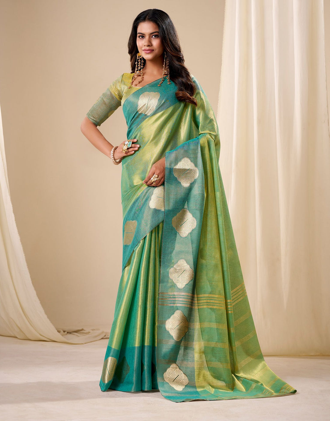 Pista Green Tissue Silk Woven Saree