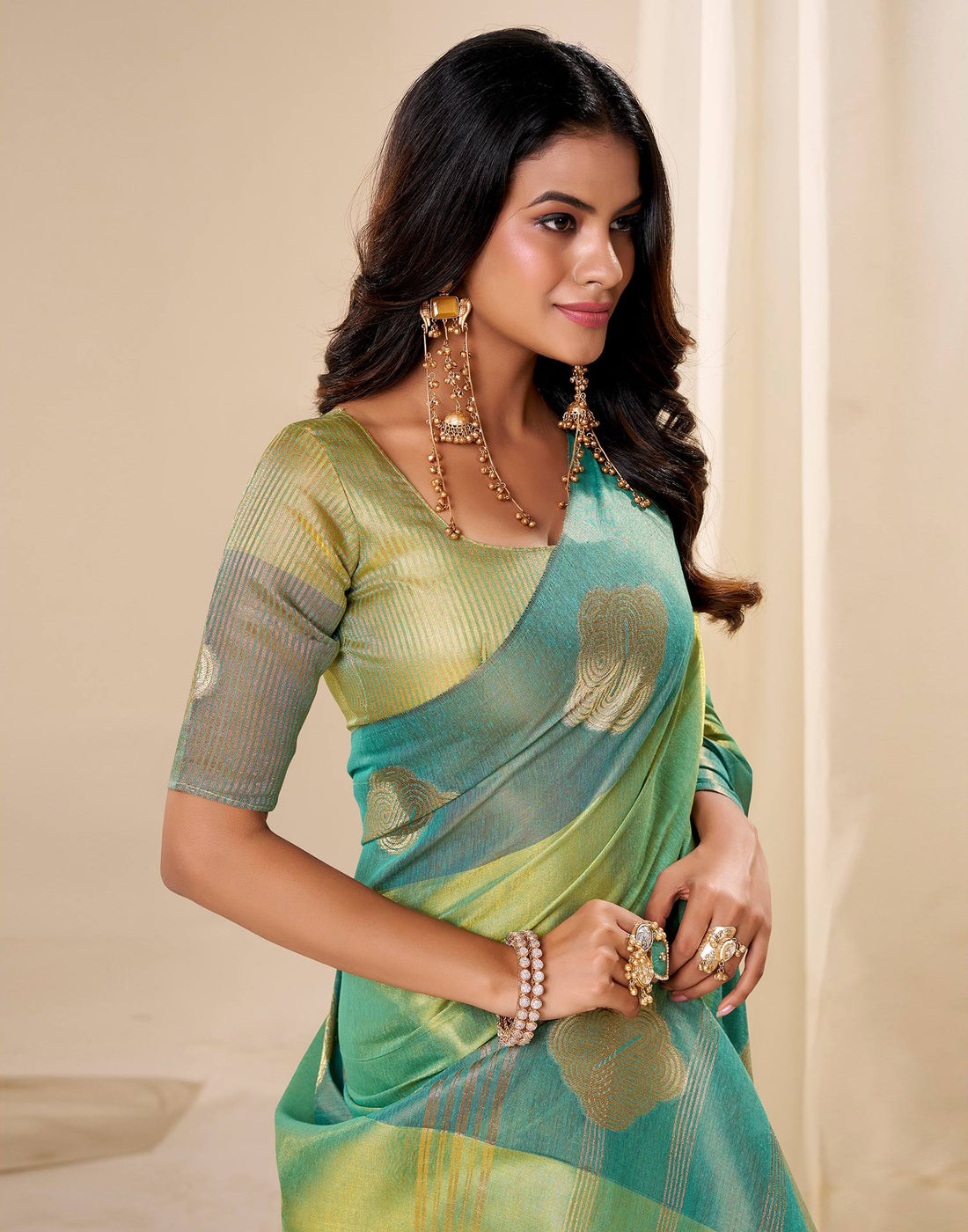 Pista Green Tissue Silk Woven Saree