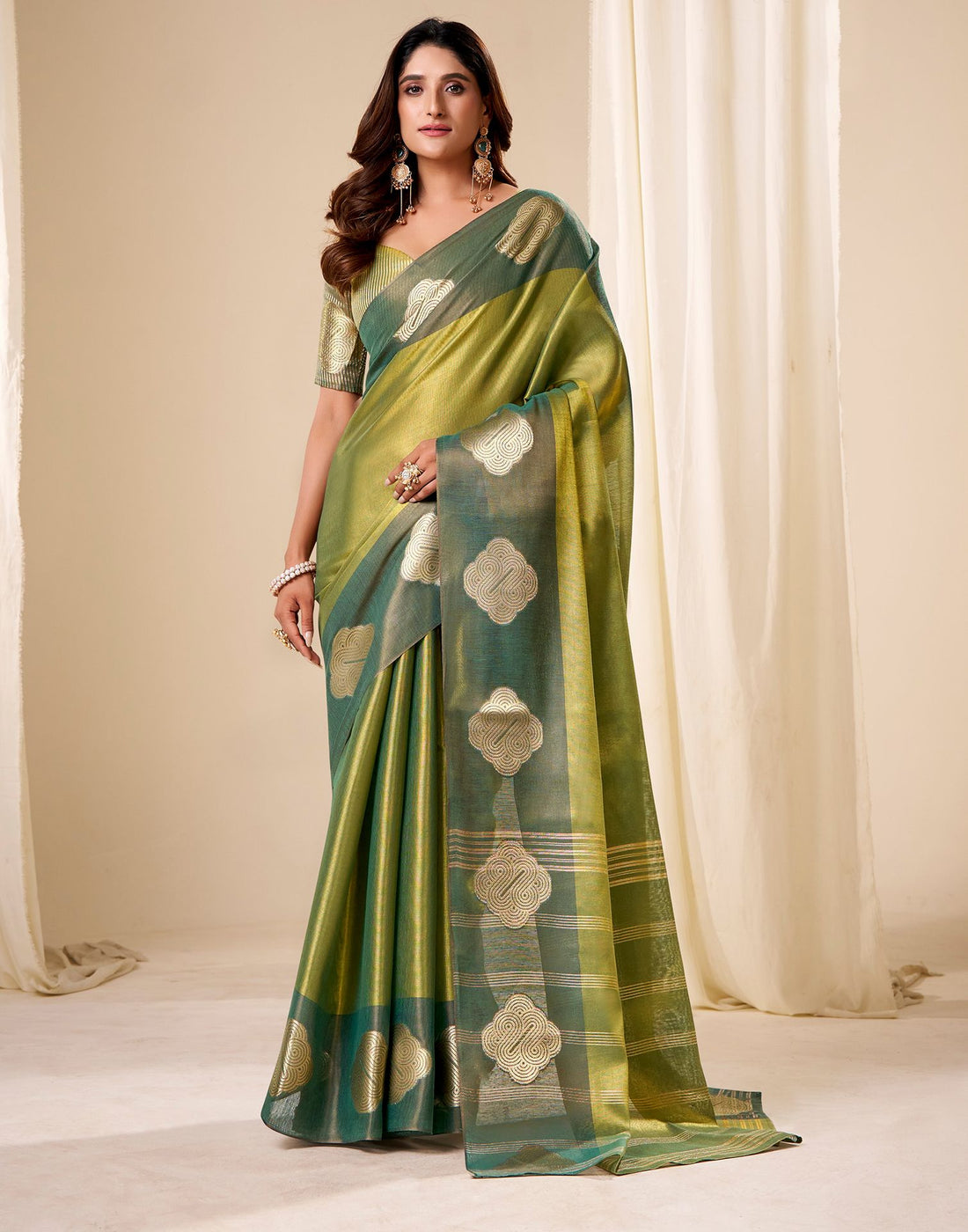 Moss Green Tissue Silk Woven Saree