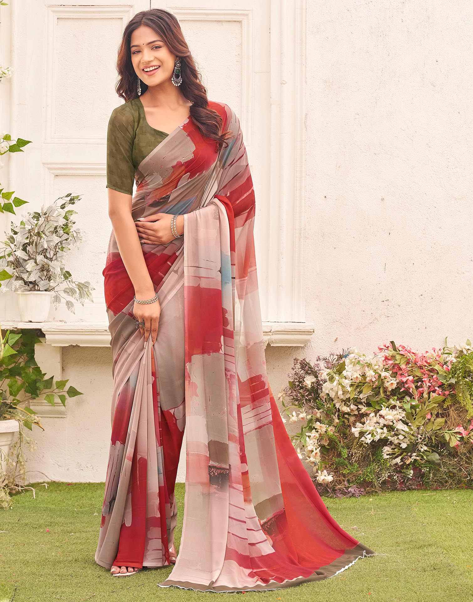 Mauve Georgette Printed Saree