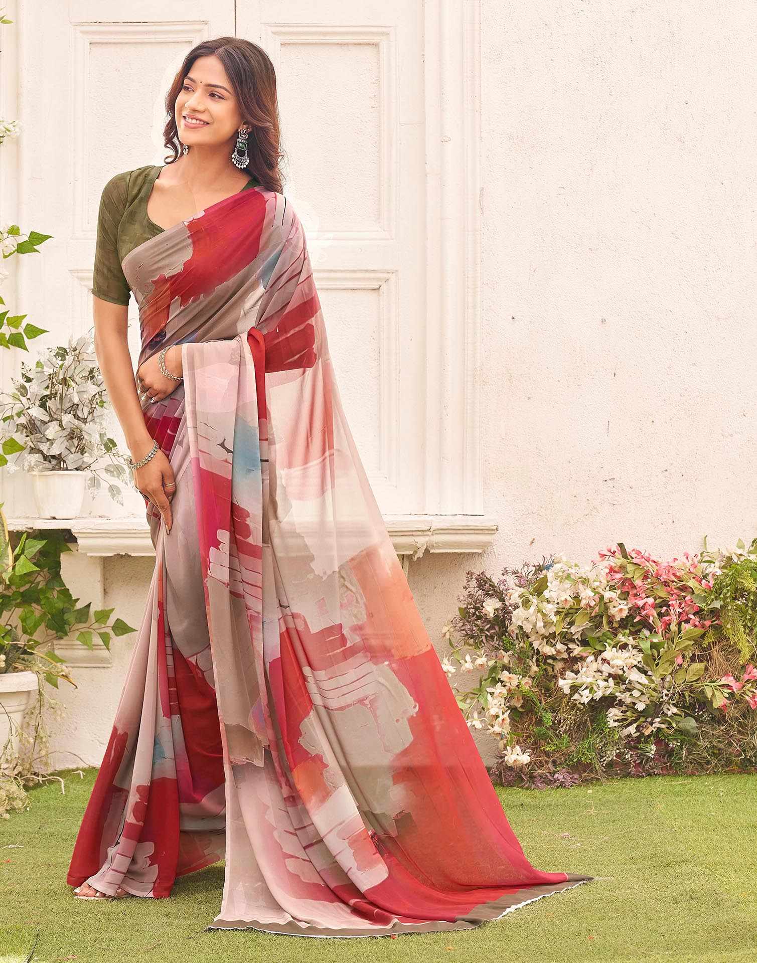 Mauve Georgette Printed Saree
