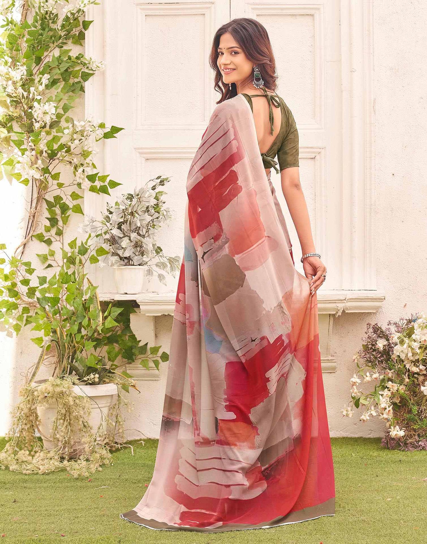 Mauve Georgette Printed Saree
