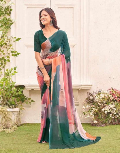 Green Georgette Printed Saree
