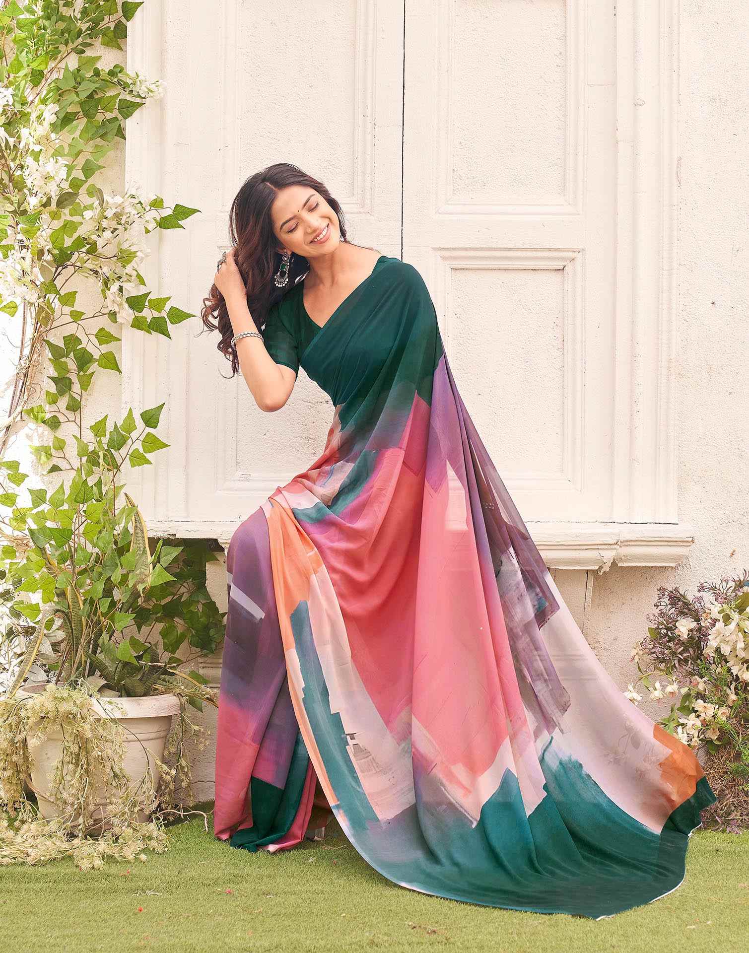 Green Georgette Printed Saree