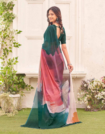 Green Georgette Printed Saree