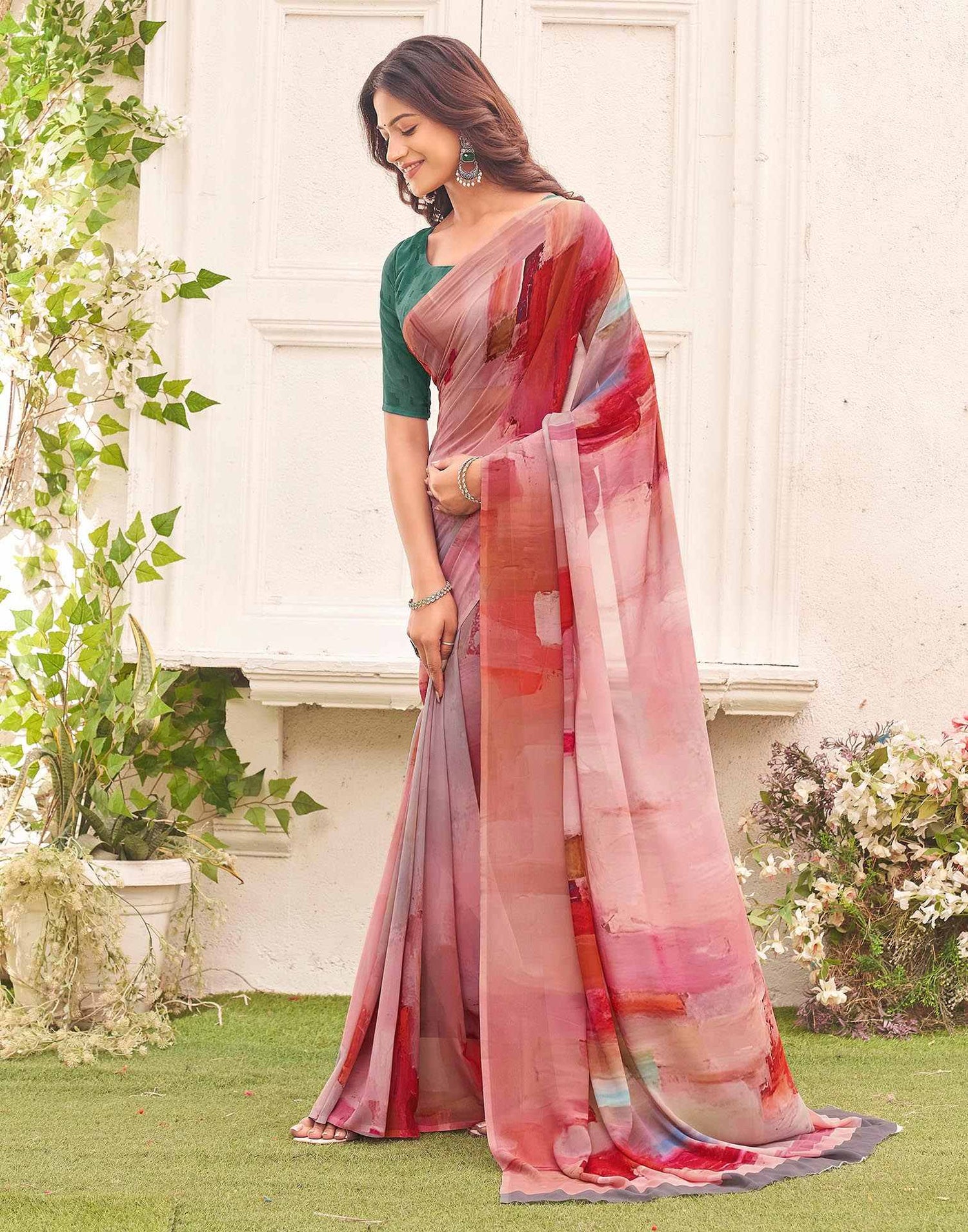 Orange Georgette Printed Saree