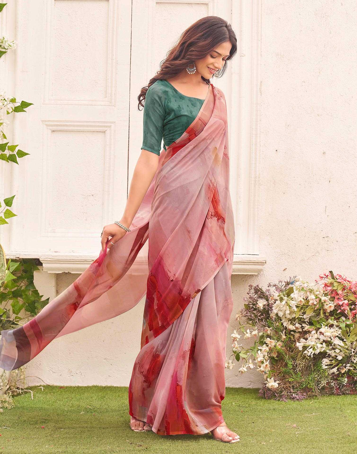 Orange Georgette Printed Saree