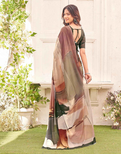 Peach Georgette Printed Saree