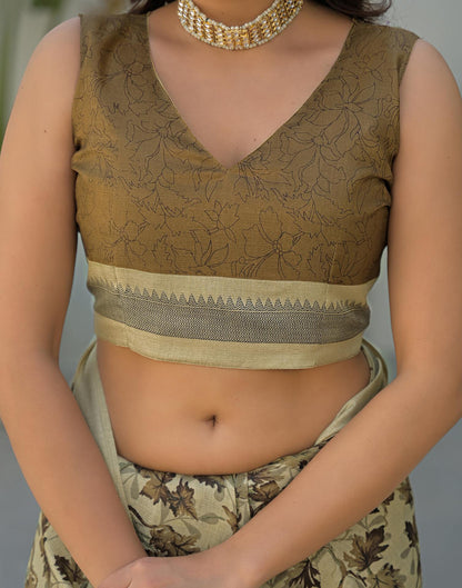 Beige Khadi Printed Saree