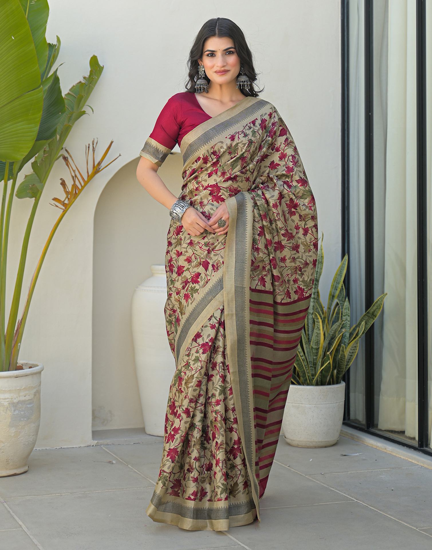 Beige Khadi Printed Saree